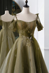 Green A-line Tulle Long Sweetheart Party Dress, Green Tulle Prom Dress