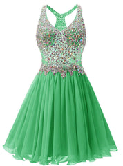 Green Chiffon V-neck Homecoming Dress