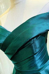 Evening Dress Shops Near Me, Green Satin Long A-Line Prom Dress, Simple Off the Shoulder Evening Dress