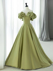 Green Satin Long Off Shoulder Formal Dress Green Evening Dress Prom Dress prom dresses shops