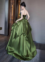 Green Satin Long Off Shoulder Princess Formal Dress, Green Satin Prom Dress