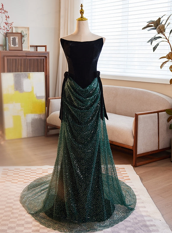 Green Sequins Mermaid Strapless Prom Dress