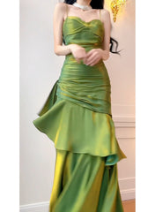 Green Straps Sweetheart Long Evening Dress Party Dress, Green Formal Dress