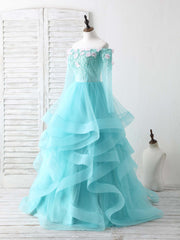 Bridesmaid Dresses Fall, Green Tulle Lace Applique Long Prom Dress Green Graduation Dresses