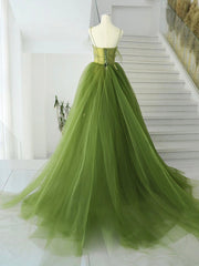 Green Tulle Long Prom Gown, Green Tulle Long Evening Dress