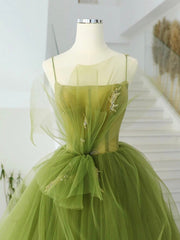 Green Tulle Long Prom Gown, Green Tulle Long Evening Dress