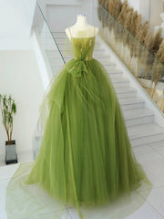 Green Tulle Long Prom Gown, Green Tulle Long Evening Dress