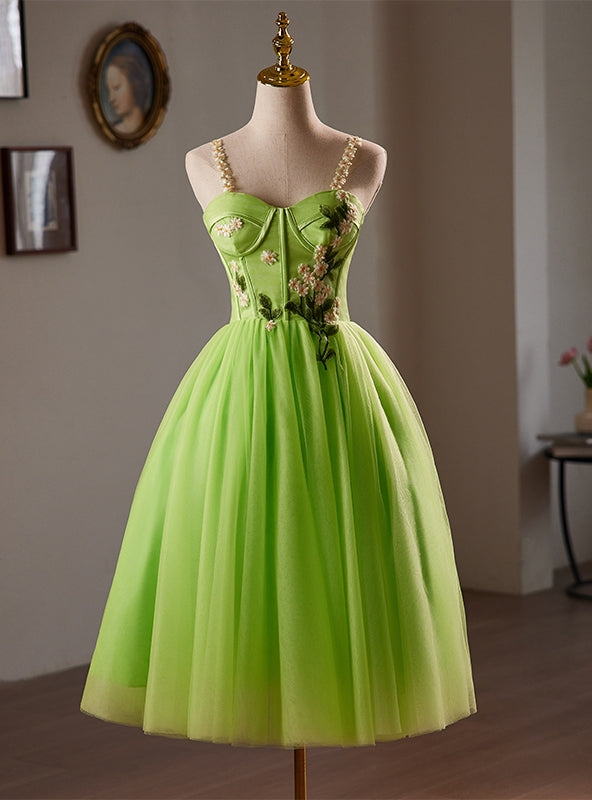 Green Tulle Straps Appliques Homecoming Dress