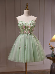 Green Tulle Sweetheart Beading Homecoming Dress