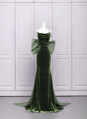 Green Velvet Straps Low Back Evening Dress, Green Velvet Prom Dress