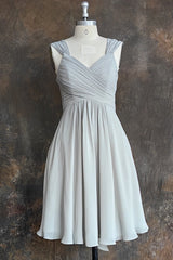 Grey A-Line Pleated Chiffon Bridesmaid Dresses