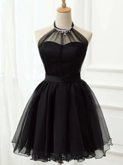 Party Dress Websites, Halter Neck Short Black Prom Dresses, Short Black Graduation Homecoming Dresses, Little Black Dresses