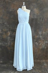 Hand-Made Flower Sleeveless One Shoulder Chiffon Sweetheart Bridesmaid Dress