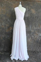 High Low One Shoulder Chiffon Bridesmaid Dress