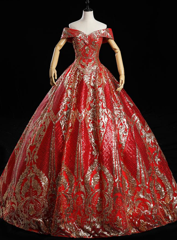 In Figure Flattering Styles For Every Silhouette Red Ball Gown Sequins Off the Shoulder Quinceanera Dress