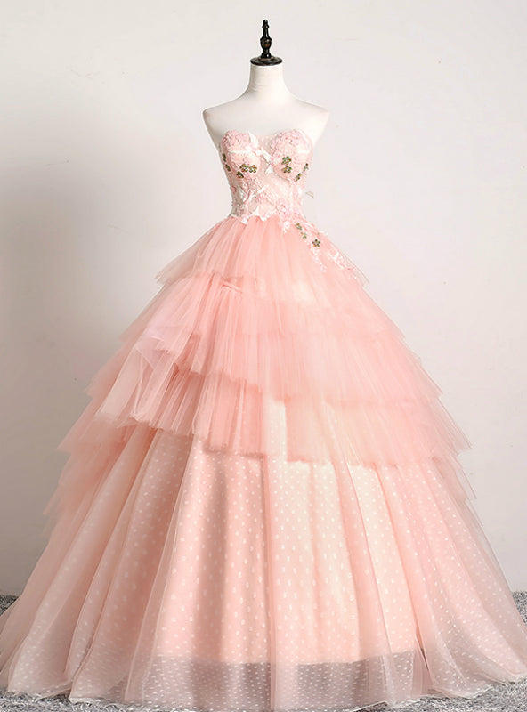 In One Step Pink Ball Gown Tulle Sweetheart Embrodiery Quinceanera Dress