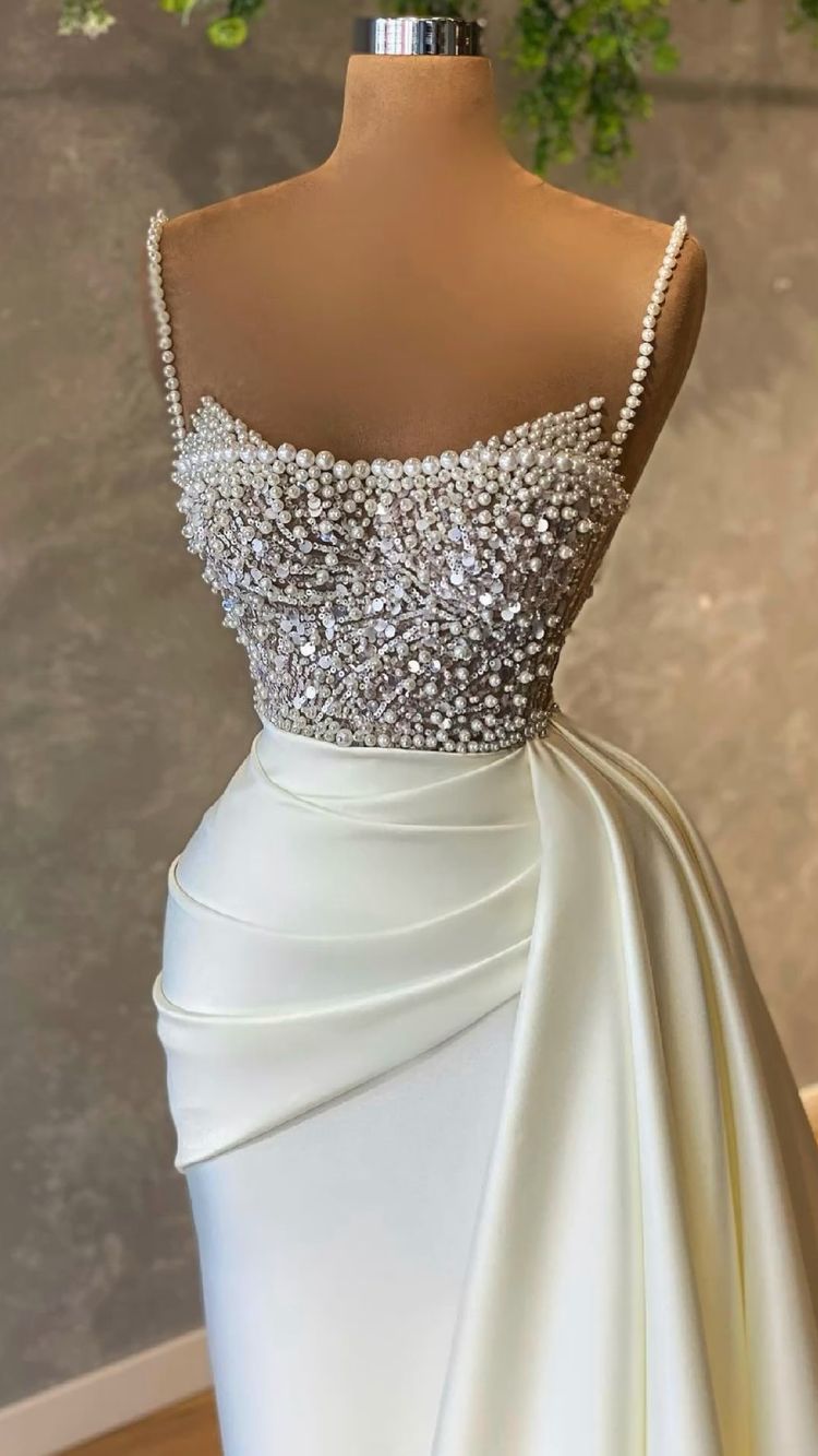 Boho Wedding, Ivory prom dress with pearl Prom Dresses Formal Evening Dresses