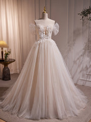 Ivory Tulle Sequins Pleats Wedding Dress