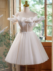 Ivory White Tulle Lace Spaghetti Straps Homecoming Dress