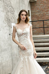 Wedding Dress Sleeve, Lace Mermaid Ivory Wedding Dresses with Short Sleeves