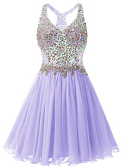 Lavender Chiffon V-neck Homecoming Dress