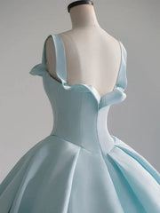 Light Blue Satin Long Ball Gown Quinceanera Dresses