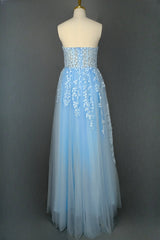 Light Blue Sweetheart Tulle Lace Prom Dresses Long Evening Party Dresses