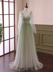 Light Green Gradient Soft Tulle Long Junior Prom Dress Green Formal Dress Party Dress prom dresses shops