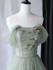 Light Green Tulle Off Shoulder Long Prom Dresses Green Sweetheart Party Dress prom dresses shops