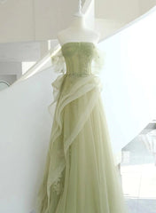 Light Green Tulle with Beaded A-line Prom Dress Light Green Evening Dress Party Dress