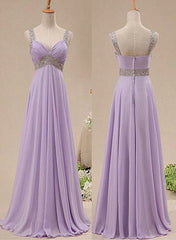 Party Dresses Classy Christmas, Light Purple Chiffon Straps Party Dress, Long Formal Dress