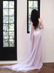 Light Purple Satin Long Evening Dress, Light Purple Sweetheart Prom Dress