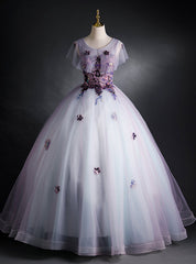 Light Purple Tulle Sequins Appliques Quinceanera Dress