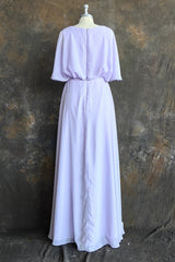 Lilac Plus Size Long Chiffon Bridesmaid Dresses with Sash Bow