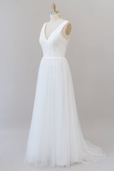 Wedding Dresses Price, Long A-line Straps V-neck Chiffon Open Back Wedding Dress