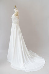 Wedding Dresses Elegent, Long A-line Sweetheart Spaghetti Strap Appliques Chiffon Wedding Dress