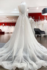 Wedding Dresses Colors, Long A-line Sweetheart Tulle Open Back Wedding Dress