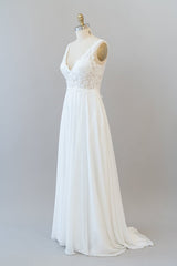 Wedding Dress Designers, Long A-line V-neck Appliques Lace Chiffon Wedding Dress