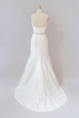 Wedding Dress Sleeve Lace, Long Mermaid Strapless Tulle Lace Wedding Dress