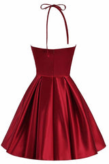 Evening Dress Designers, Lovely Halter Short Prom Dress, Homecoming Dresses , Satin Formal Dress