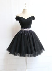 Bridesmaid Dressese Lavender, Lovely Off Shoulder Navy Blue Beaded Homecoming Dress, Short Prom Dress