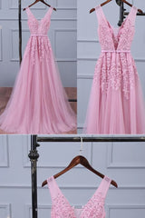 Prom Dress Inspiration, Lovely Pink V-neckline Long Party Dress ,Tulle Bridesmaid Dress