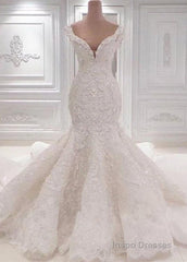 Luxurious Off the Shoulder Mermaid Wedding Dress New Arrival Lace AppliquesBridal Gowns