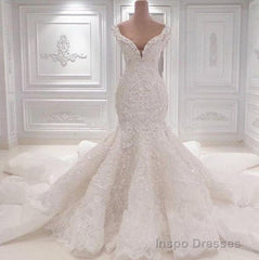 Luxurious Off the Shoulder Mermaid Wedding Dress New Arrival Lace AppliquesBridal Gowns