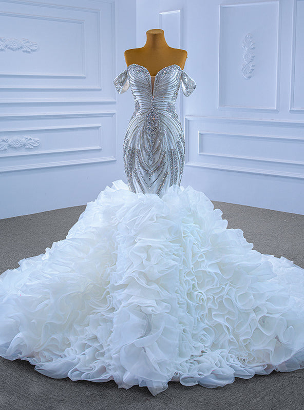 Luxury White Heavy Beading Crystal Wedding Dress