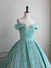 Formal Dresses Size 27, Sparkly Sequin Off the Shoulder Prom Dress, A-line Floor Length Evening Dress