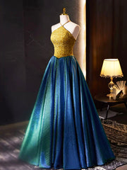 Wedding Dress Guest, Retro Halter Neck Long Prom Dress, Elegant A-Line Evening Party Dress