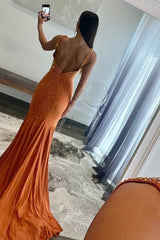 Mermaid Deep V-Neck Beaded Satin Long Prom Dress