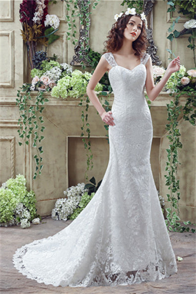 Wedding Dress Shopping Near Me, Mermaid Lace Sleeveless V-Neck Chapel Train Wedding Gowns