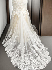 Wedding Dress Shaper, Mermaid Scoop Applique Sweep Train Tulle Wedding Dress